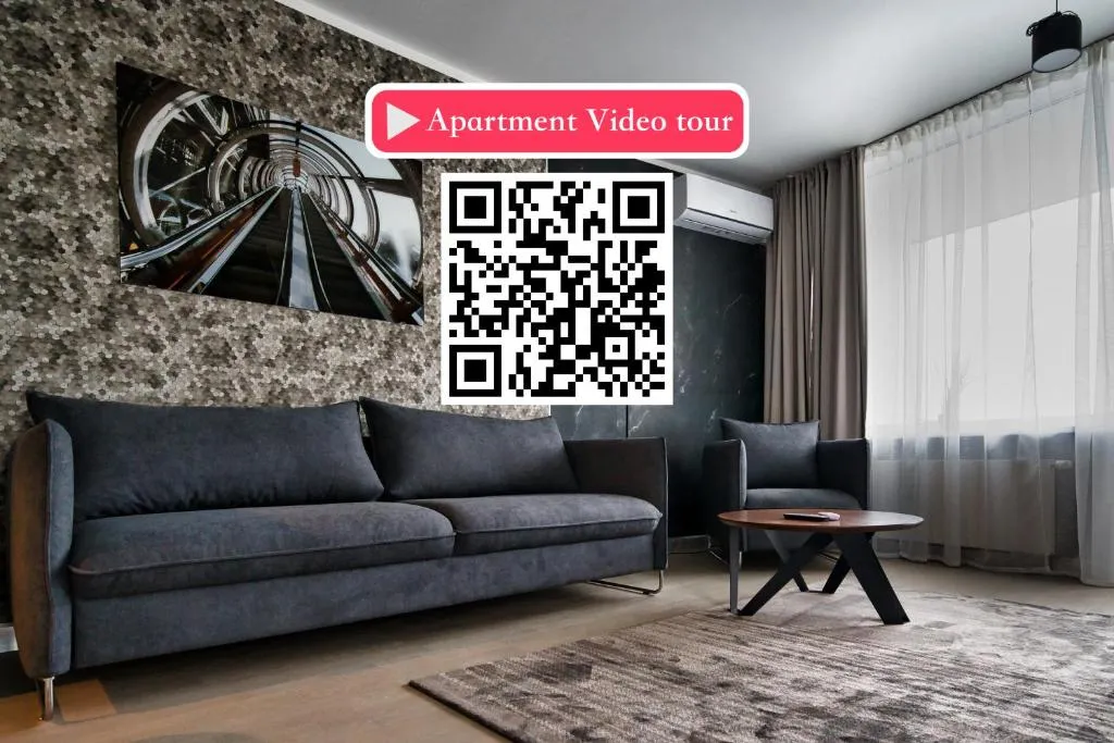 Image of Scan QR code for apartment video tour – free parking, gym access, air conditioning, kitchen and more in central Riga